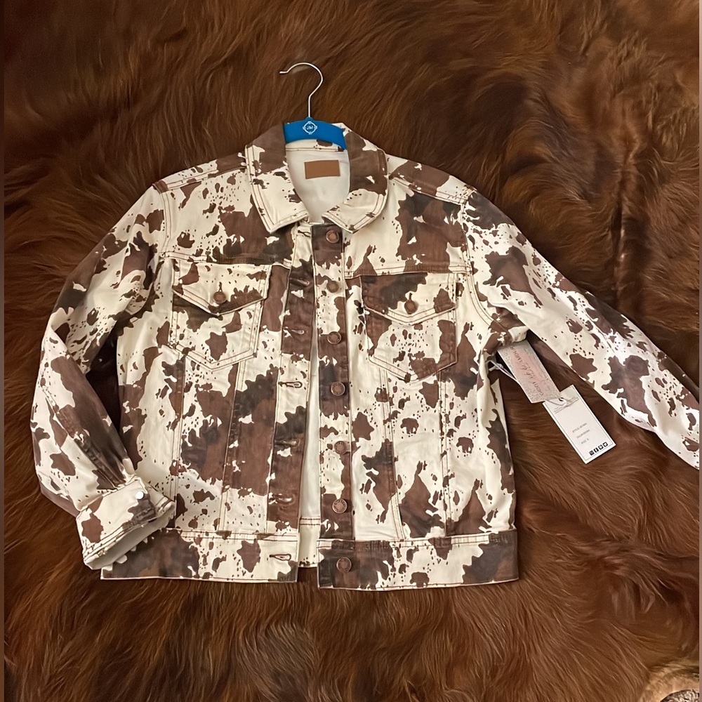 Cow print denim jacket